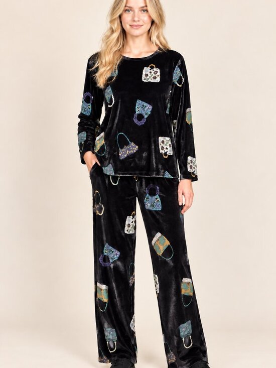 CoConut Bay Pants - Vintage CoConut Bay Velvet Purse Print 2-Piece Pant Set Whimsical Artsy XL USA